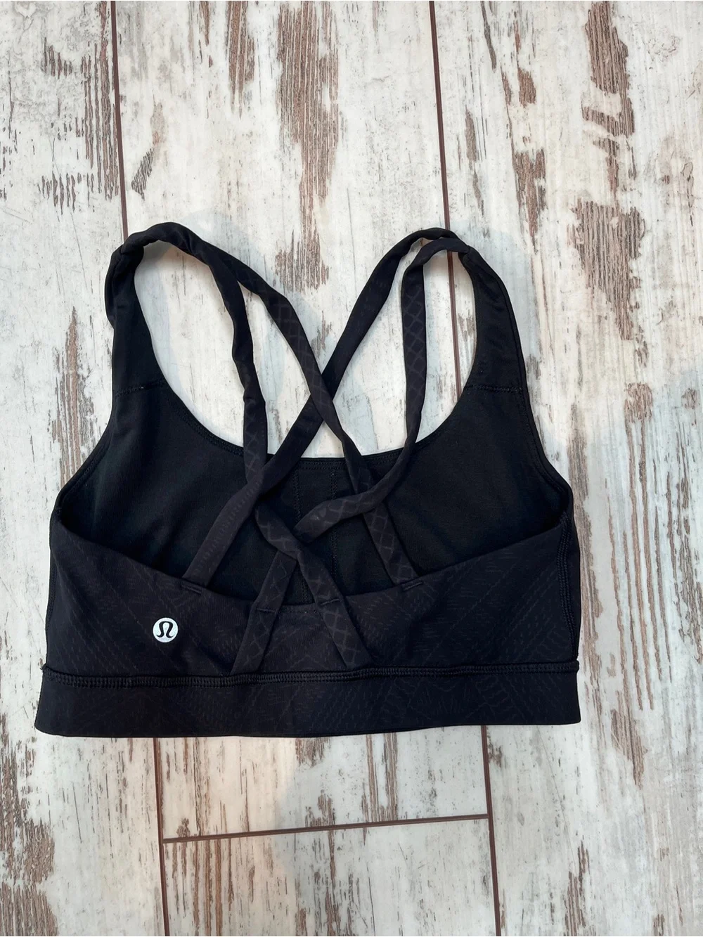 Lululemon Energy Bra Black Strappy Back Geometric Embossed Medium Support 4 - Picture 2 of 11